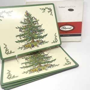 Vintage Pimpernel Spode Christmas Tree Hard Placemats 11.5x15.5” Boxed Set Of 4